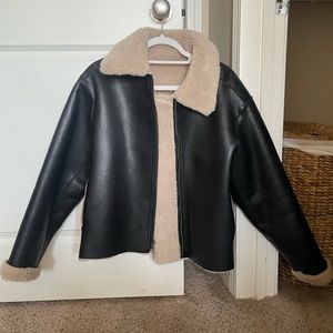 W Concept Lambs Wool Reversible Short Shearling Coat